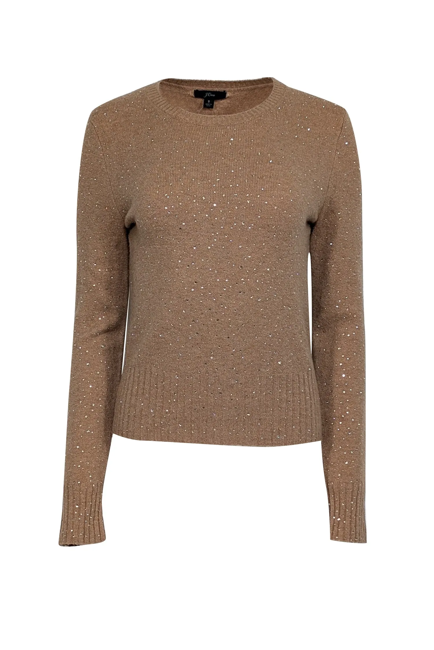 J.Crew - Tan Merino Wool Blend Rhinestone Detail Sweater Sz S