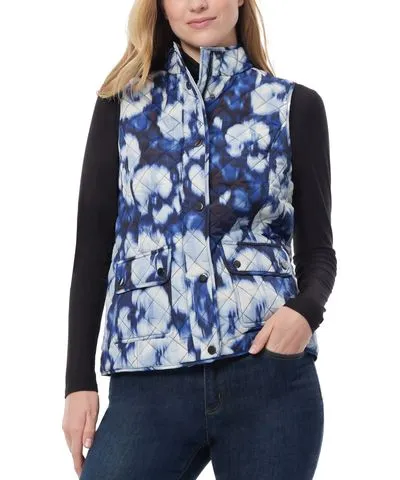 Jones New York Petite Printed Quilted Zip-Front Vest