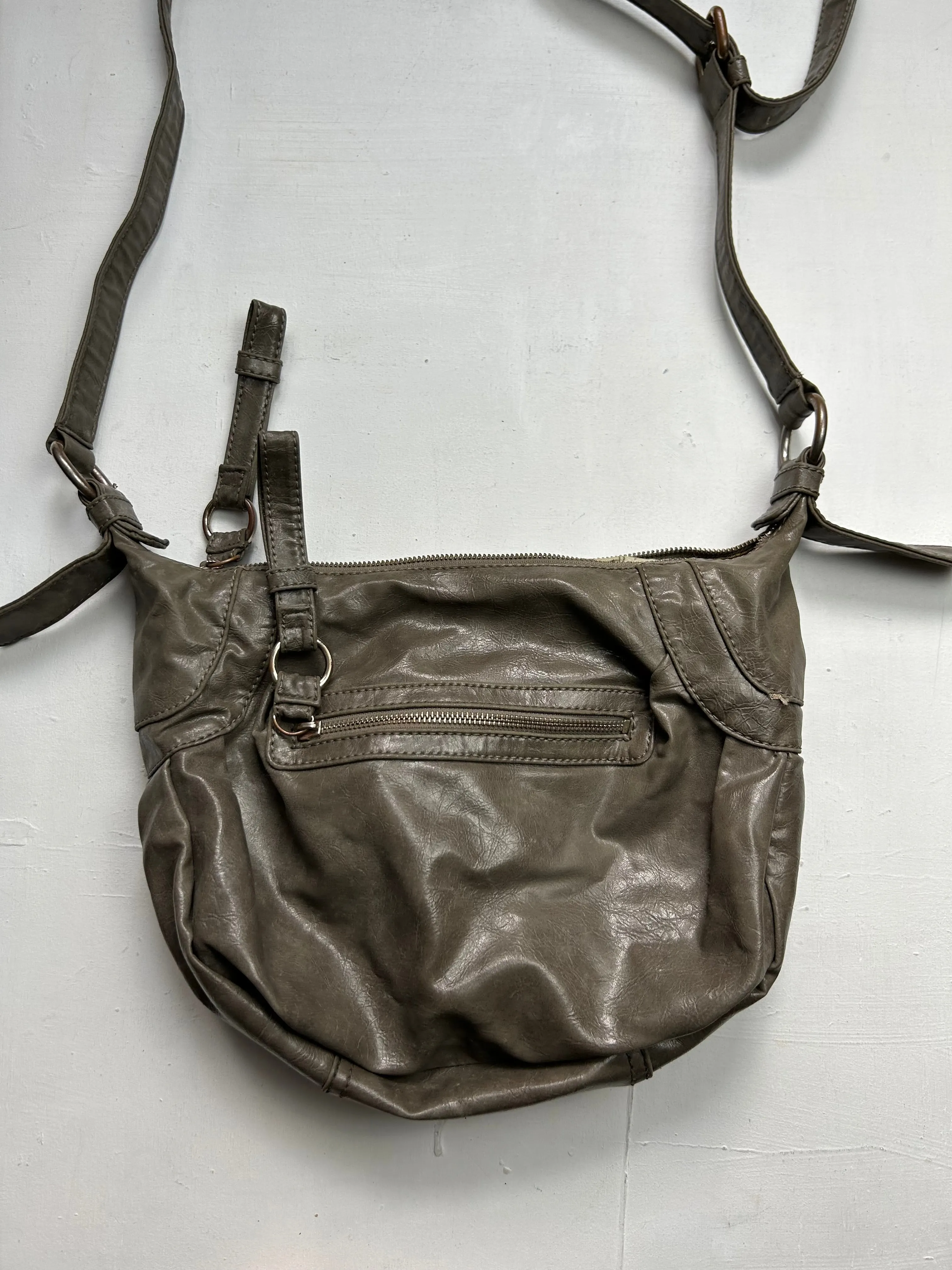 Khaki lace up medium crossbody bag / handbag