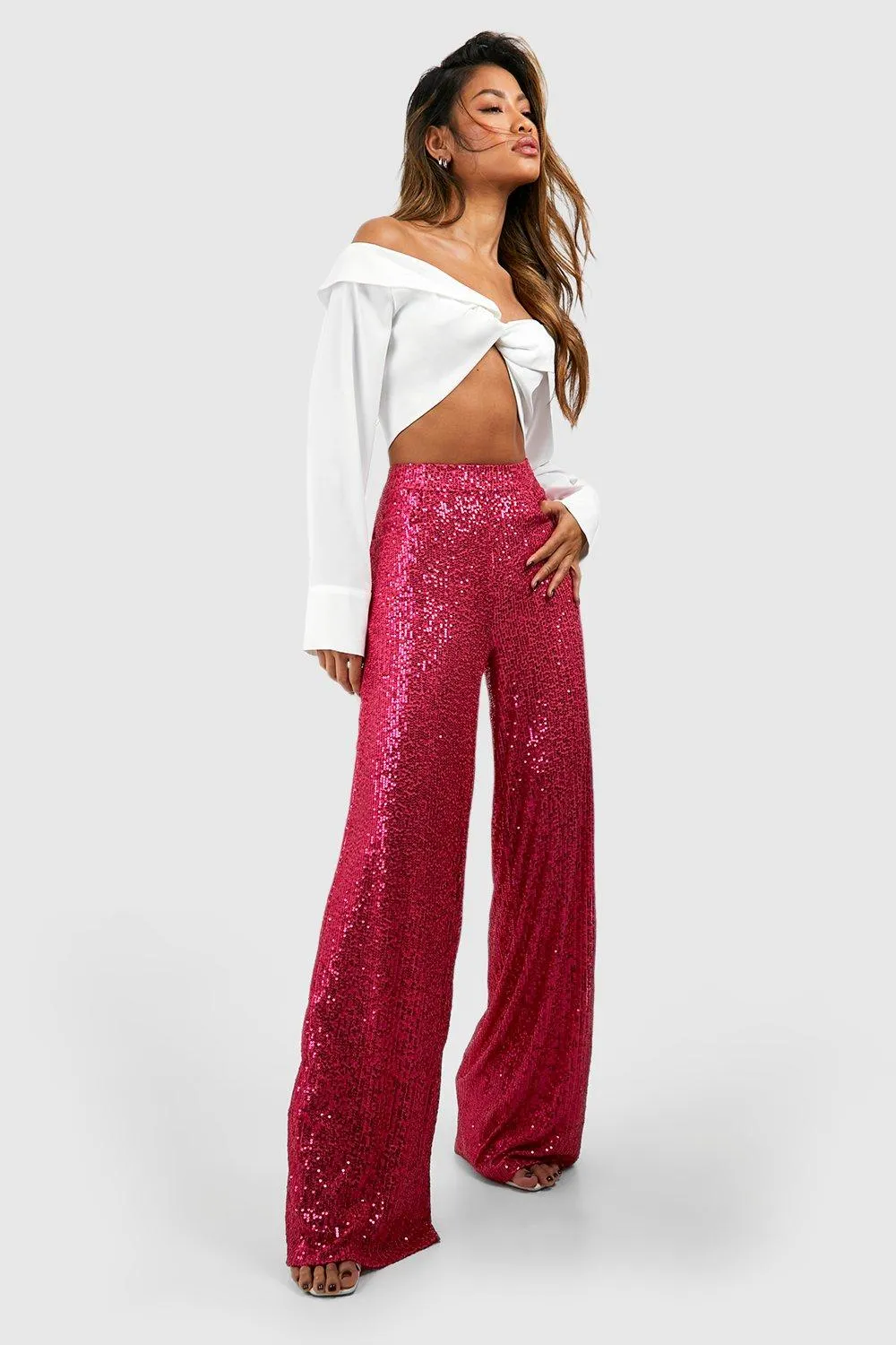 Knitted Sequin Wide Leg Pants