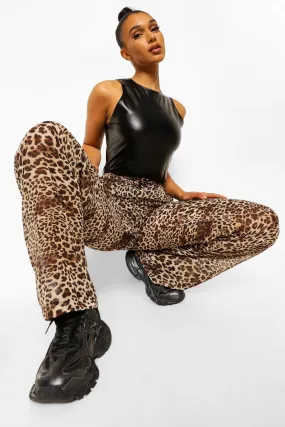 Leopard Print Chiffon High Waisted Wide Leg Pants