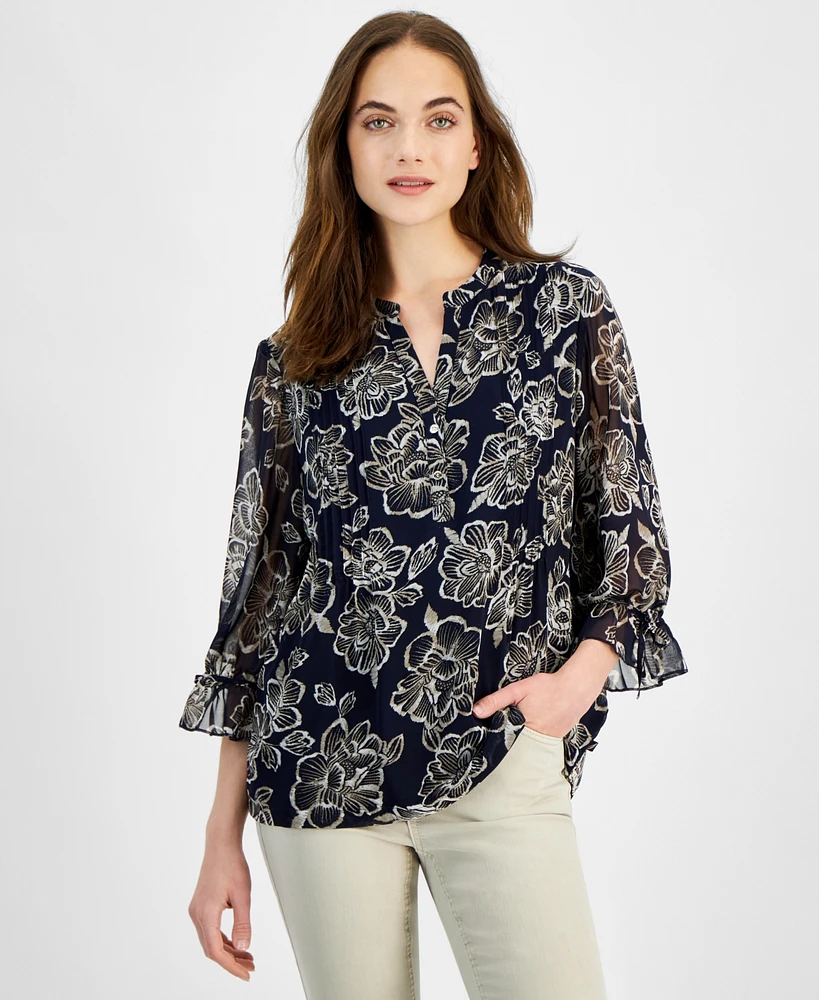 Macy's Nautica Jeans Women's Mixed Media Pintucked Popover Top