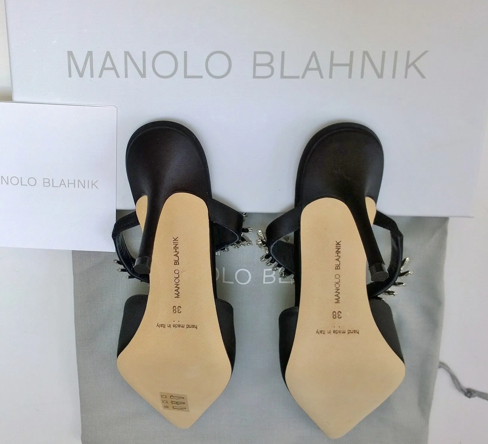 Manolo Blahnik Lurum 90 Black Satin Strass Rhinestone Heels Mules