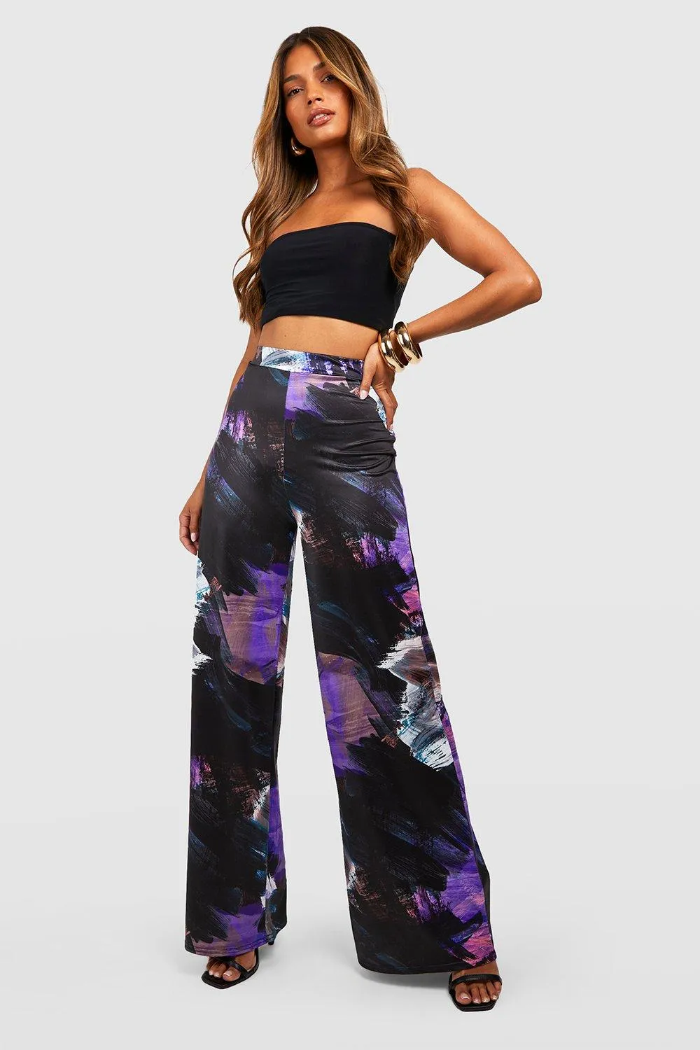 Marble Printed Wide Leg Pants