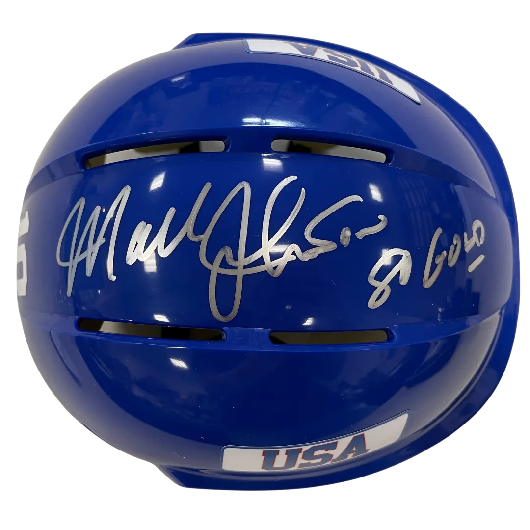 Mark Johnson Autographed Royal Blue Mini Helmet 80 Gold (#1/10)