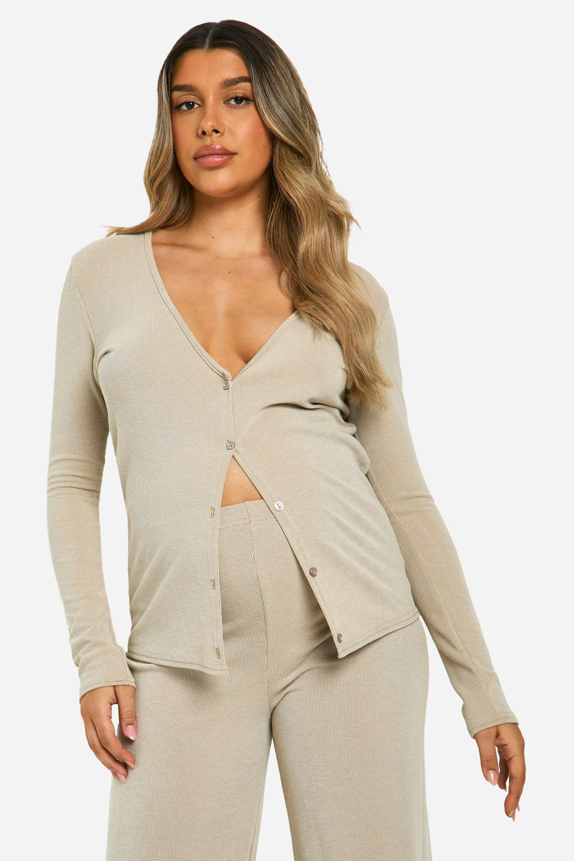 Maternity Rib Button Down Oversized Cardigan