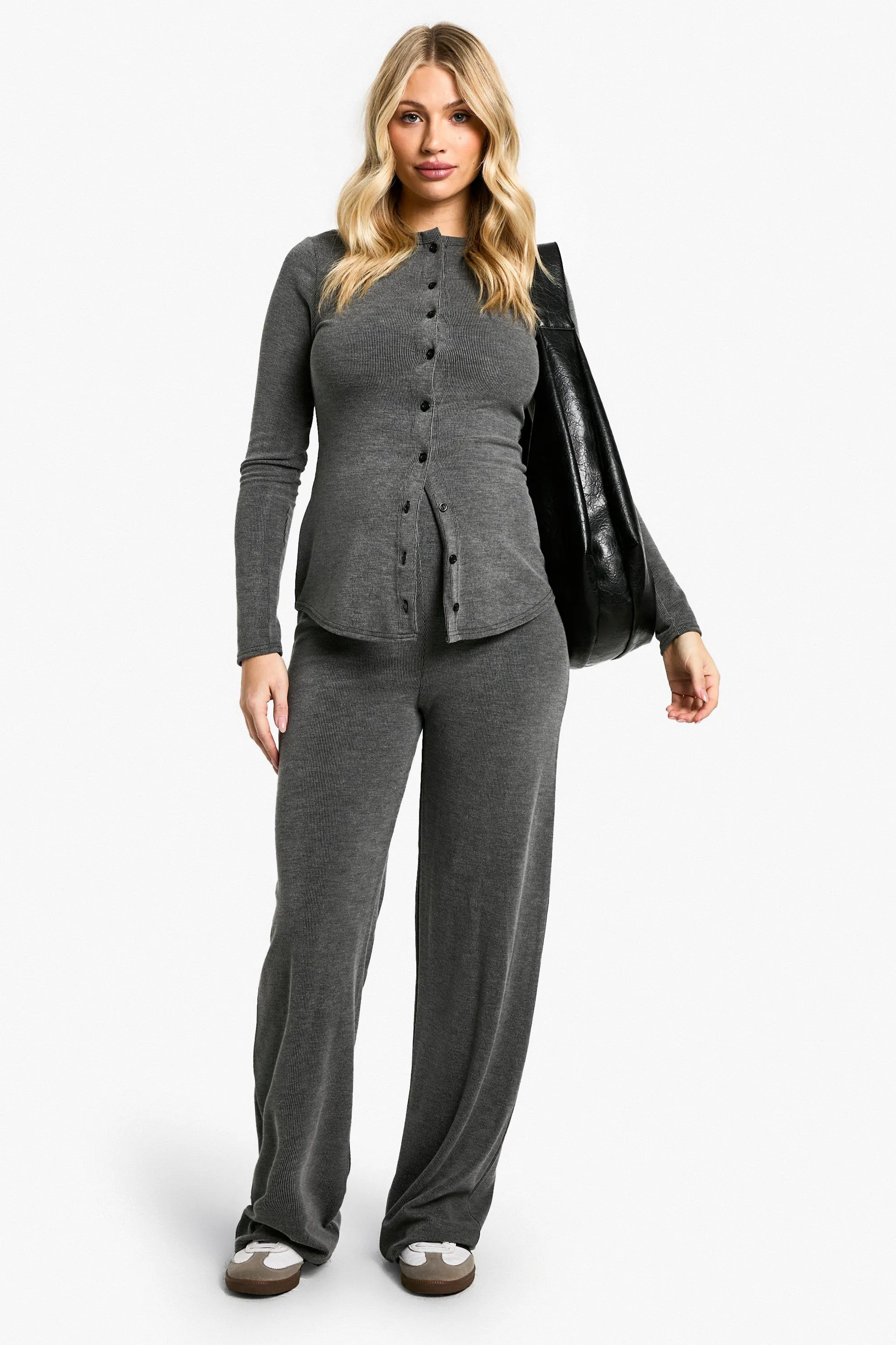 Maternity Soft Knit Button Cardigan & Wide Leg Pants