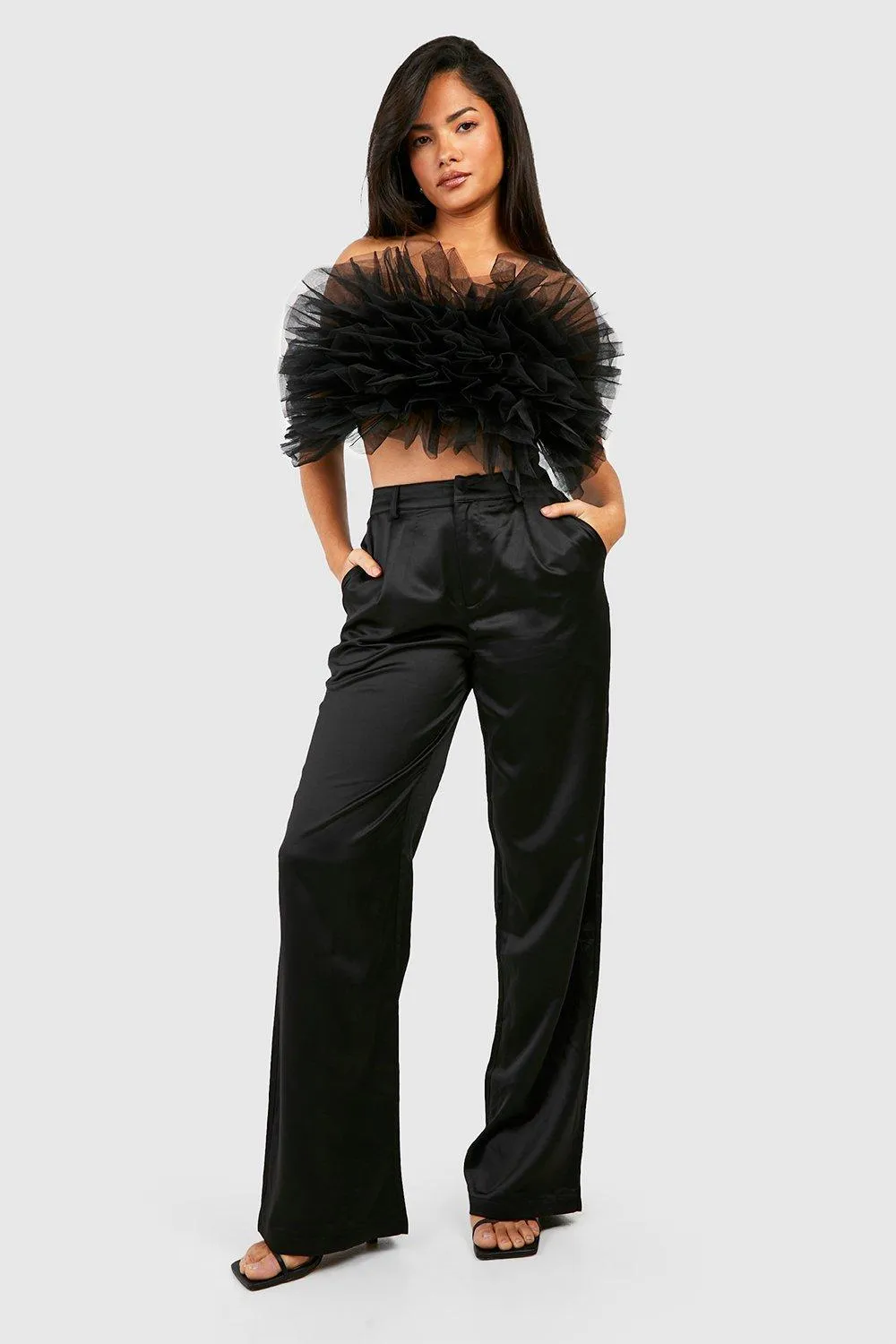 Matte Satin Wide Leg Dress Pants