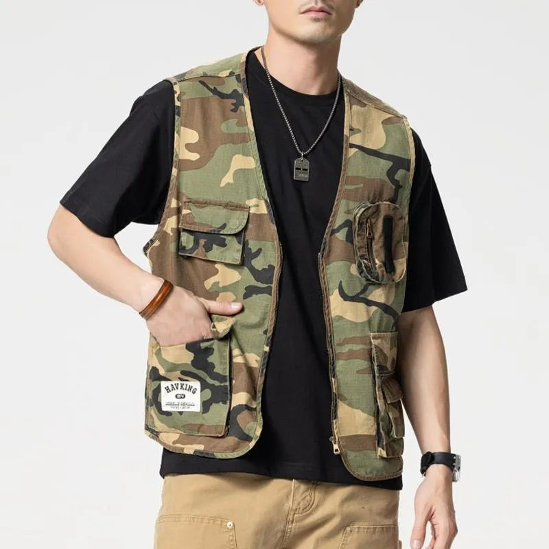 Men's Casual Camouflage Multi-Pocket Cargo Vest 95767548Y