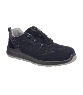 Mens knitted wire lace safety trainers black/grey Portwest