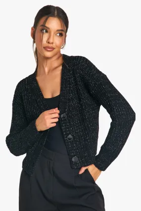 Metallic Knit Boxy Crop Cardigan