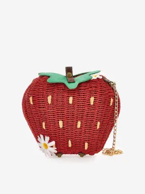 Monnalisa Girls Rafia Strawberry Crossbody Bag in Red (33cm)