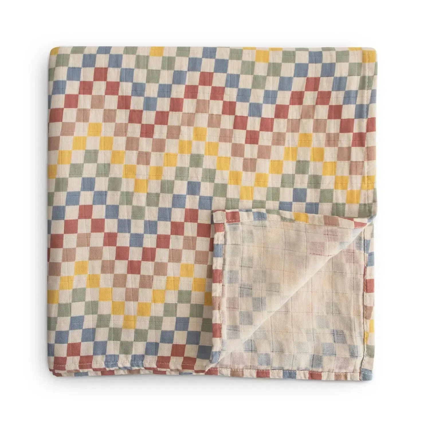 Mushie - Organic Cotton Muslin Swaddle Blanket - Retro Check