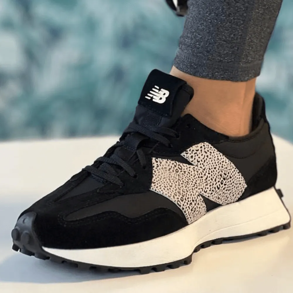 New Balance Womens 327 in Black Leopard Print