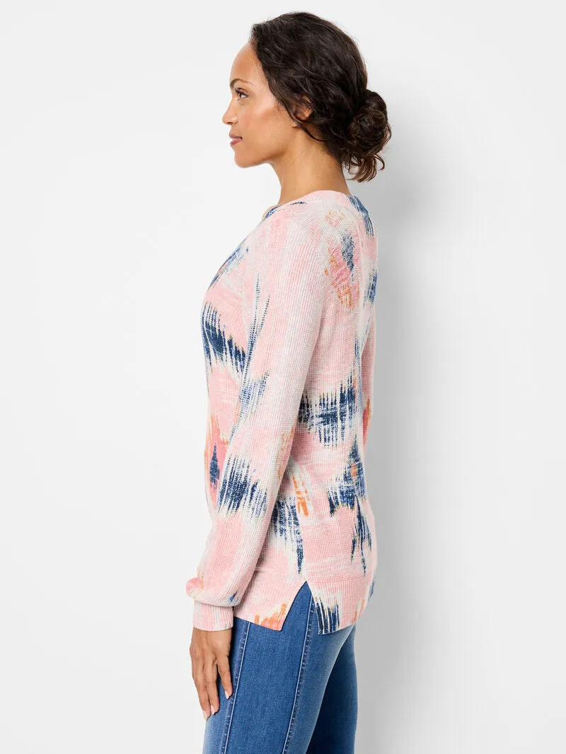 NIC+ZOE F241112 Abstract Floral Waffle Stitch Abstract Sweater