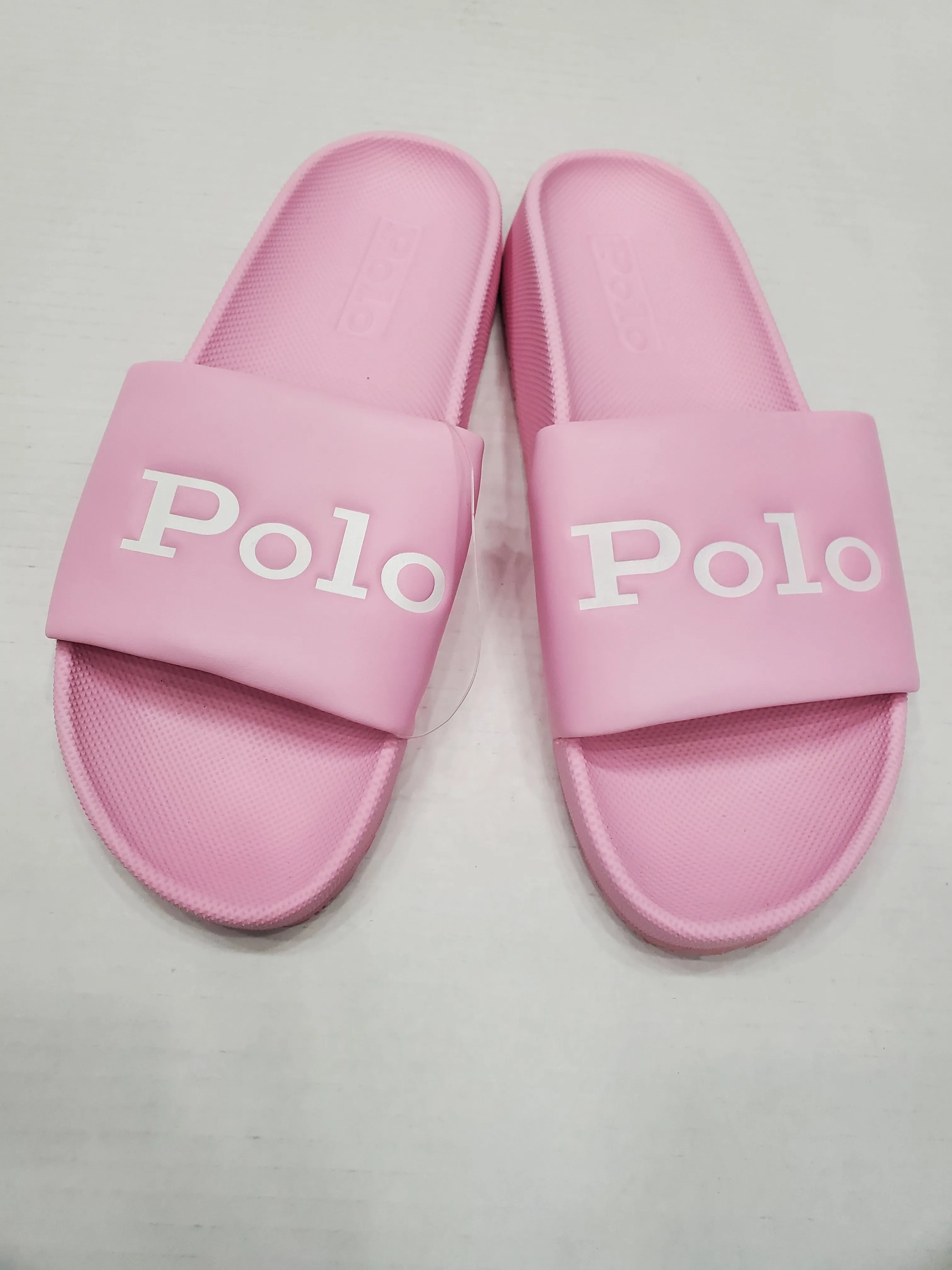 Nwt Women's  Polo Ralph Lauren Pink Polo Spellout Slides w/o Box