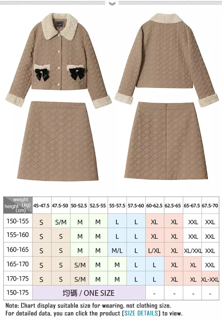 ONX.HK (2pcs) Temperament Peach Heart Checkered Jacket + Half Skirt Warm Set