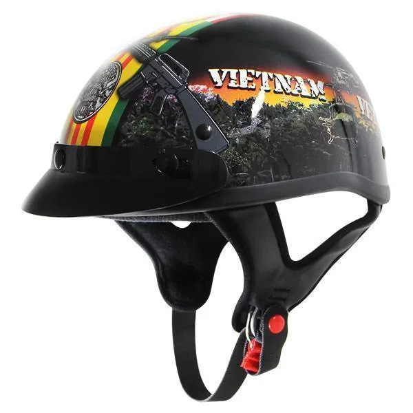 Outlaw Helmets T70 Hustler Glossy Black Vietnam Motorcycle Half Helmet for Men & Women with Sun Visor DOT Approved - Adult Unise