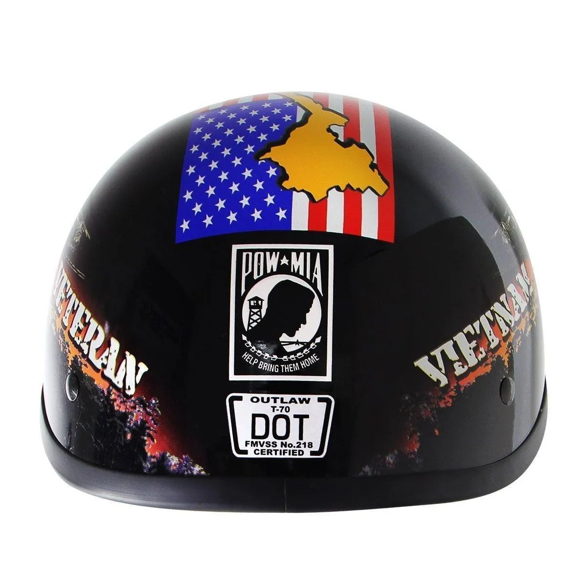 Outlaw Helmets T70 Hustler Glossy Black Vietnam Motorcycle Half Helmet for Men & Women with Sun Visor DOT Approved - Adult Unise