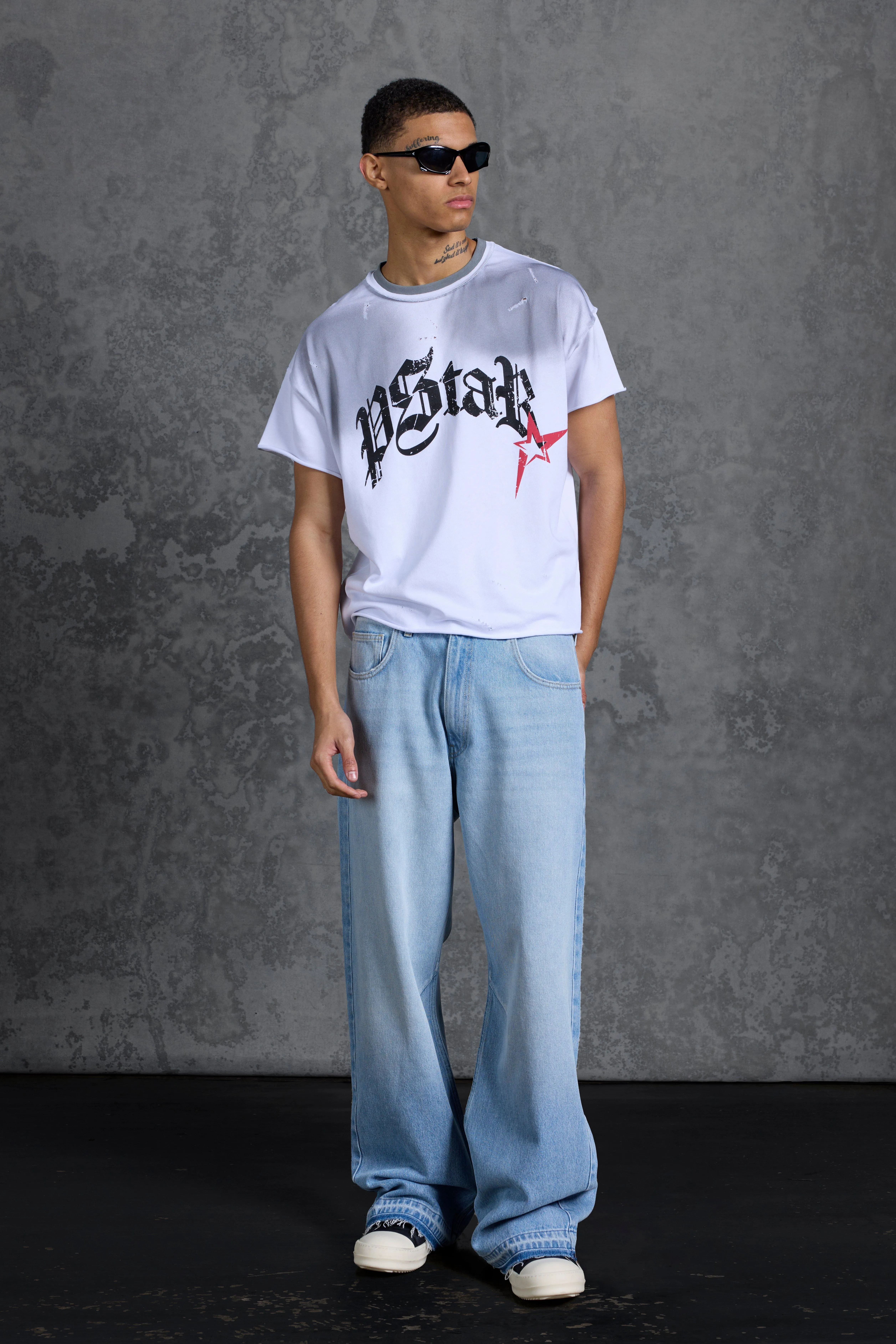 P-Star Wide Leg 90's Skater Jeans With Let Down Hem