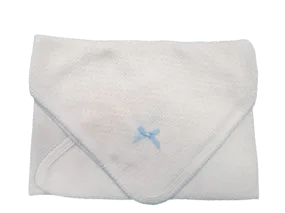 Paty Receiving Blanket w/Bow - White w/Blue Trim