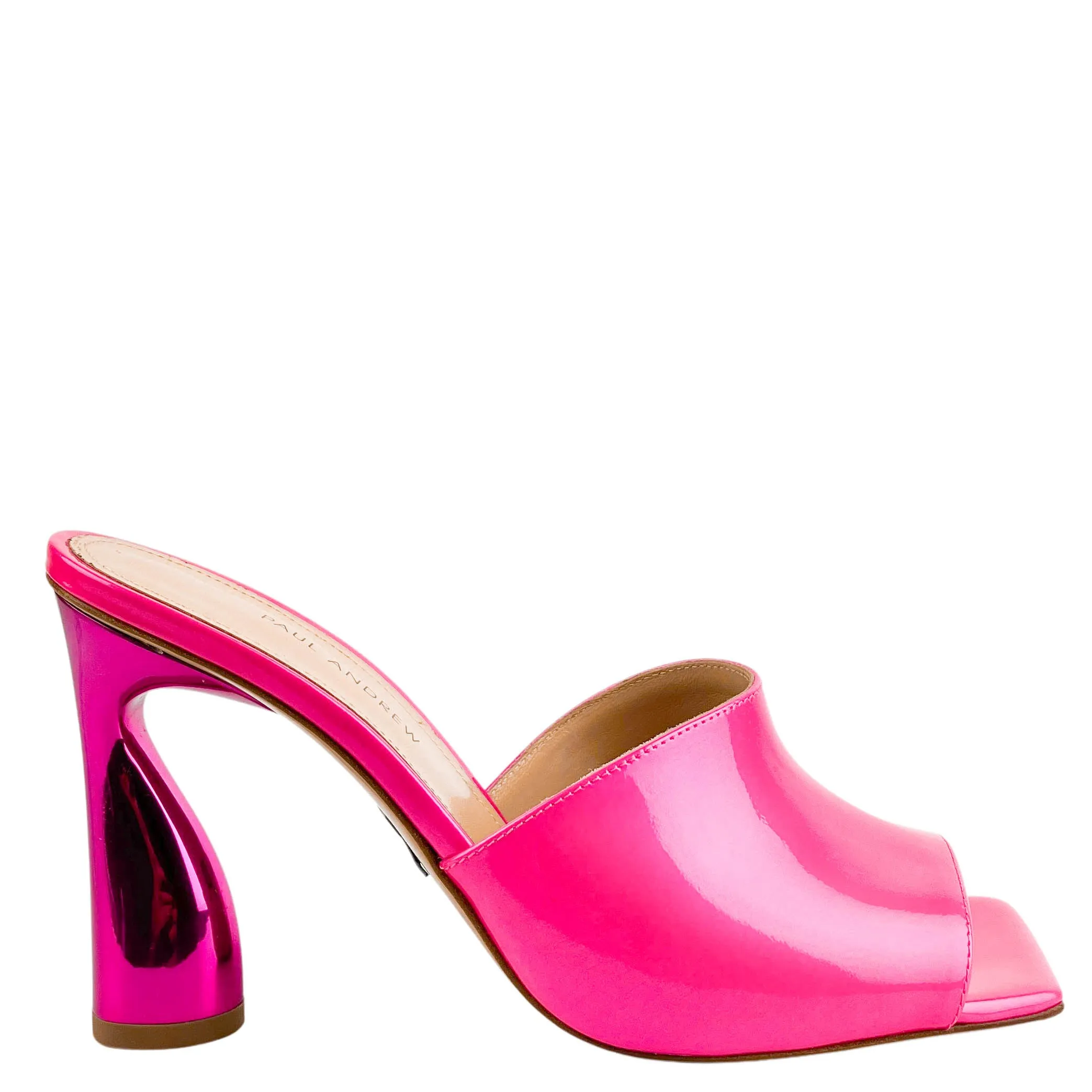 Paul Andrew Arc Patent Leather Mules in Fuchsia