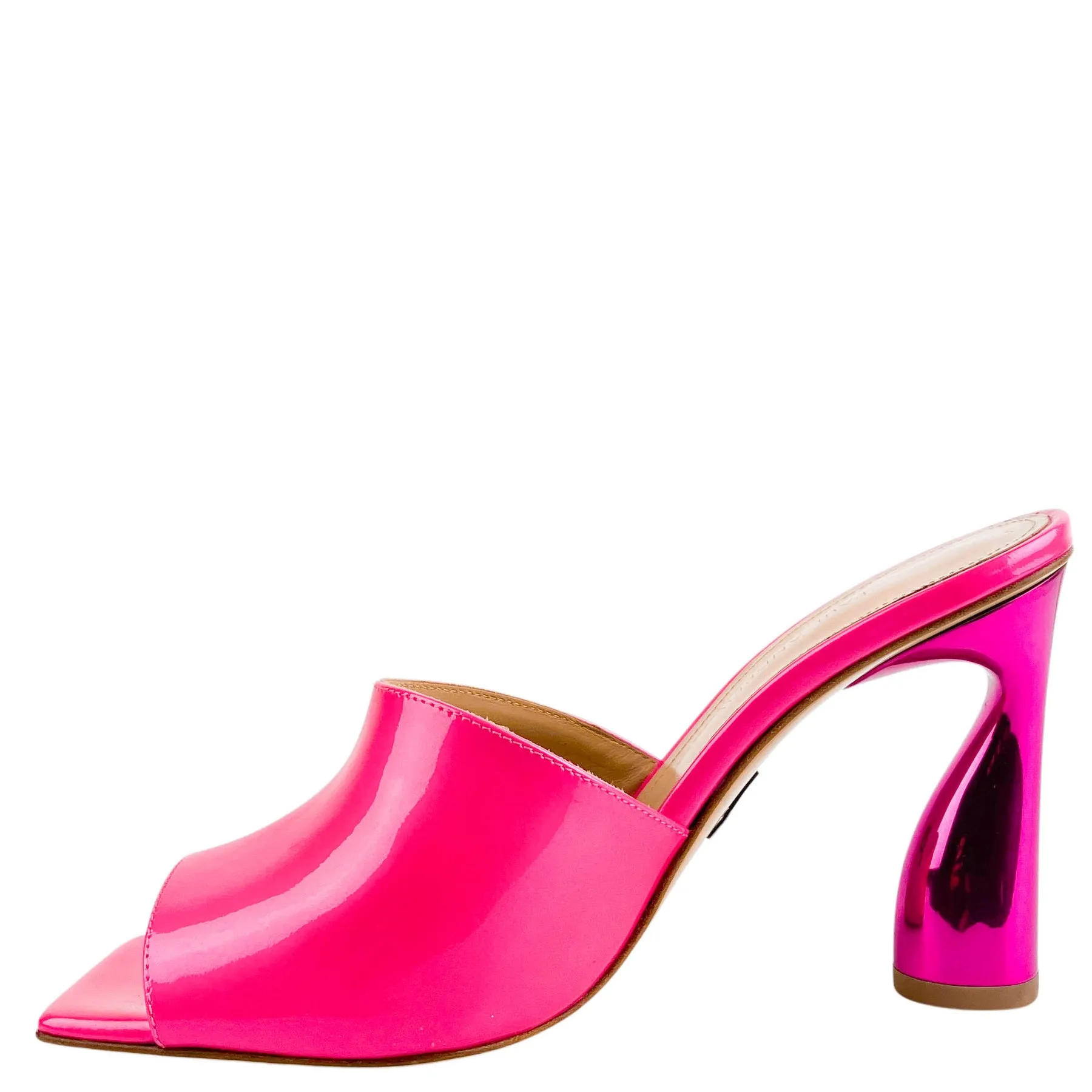 Paul Andrew Arc Patent Leather Mules in Fuchsia