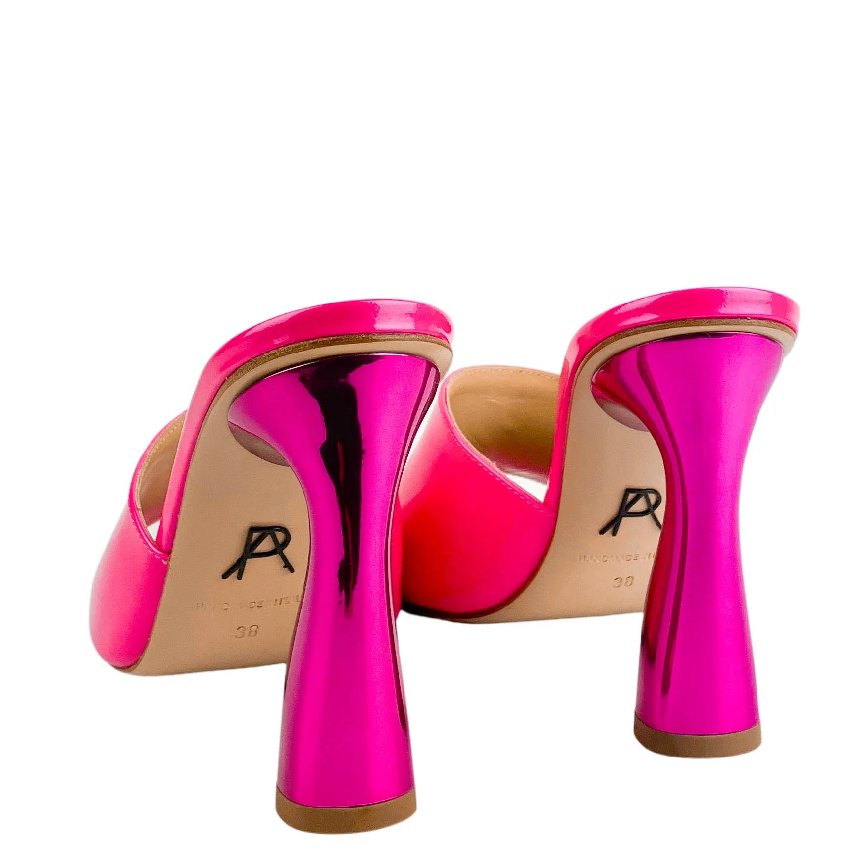 Paul Andrew Arc Patent Leather Mules in Fuchsia