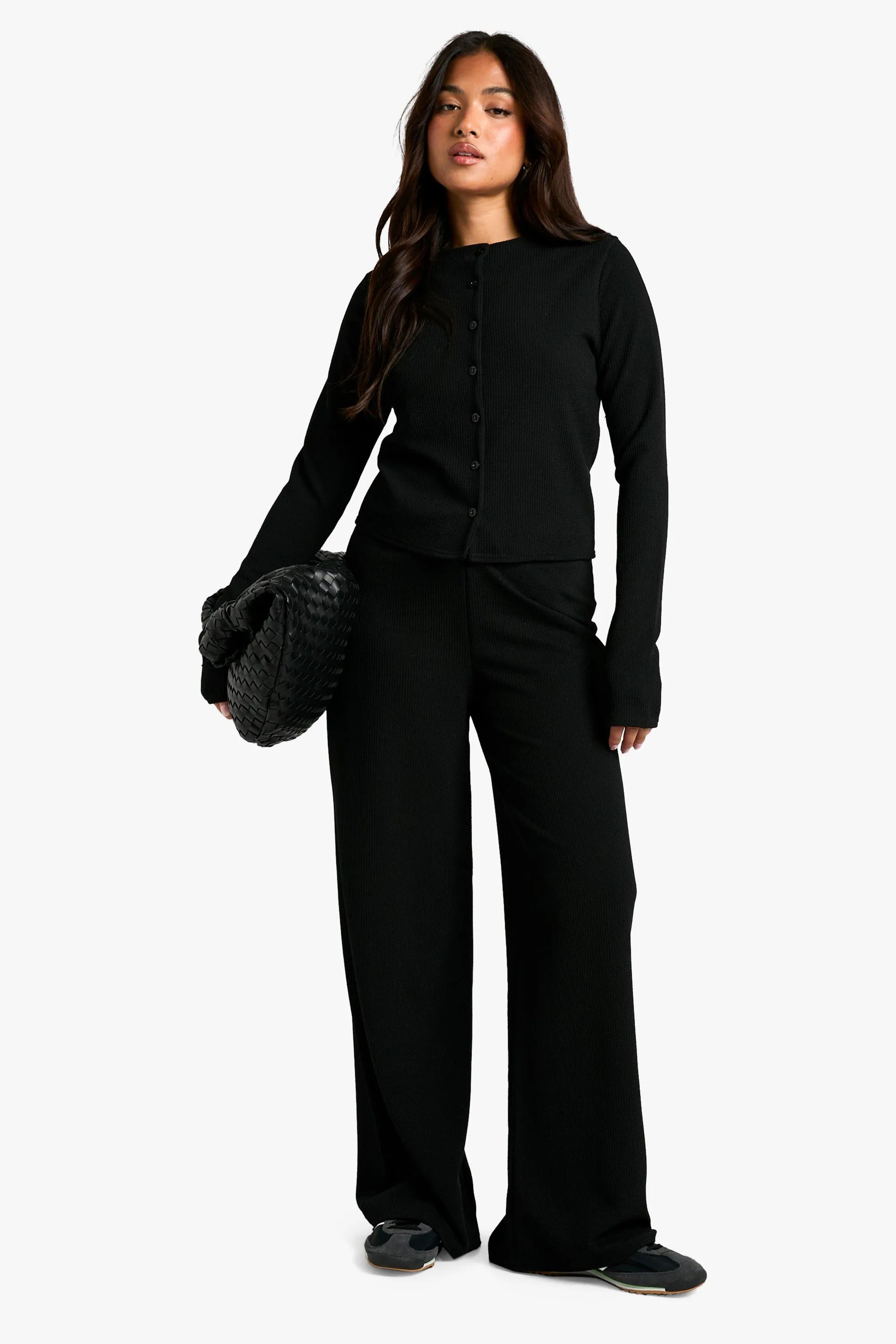 Petite Crinkle Cardigan And Wide Leg Pants Two-Piece