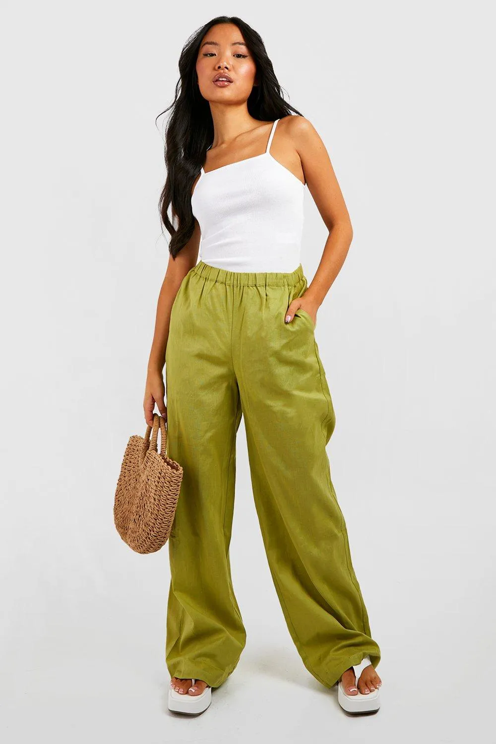 Petite Linen Wide Leg Pants