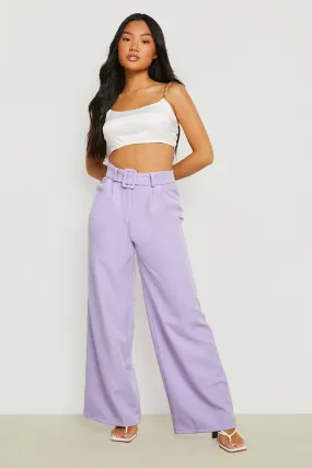 Petite Self Belt Tailored Wide Leg Pants