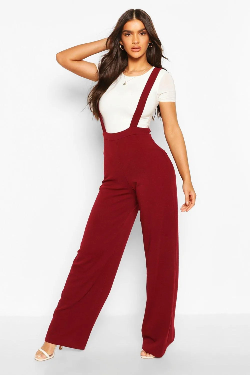 Pinafore Stretch Crepe Wide Leg Pants