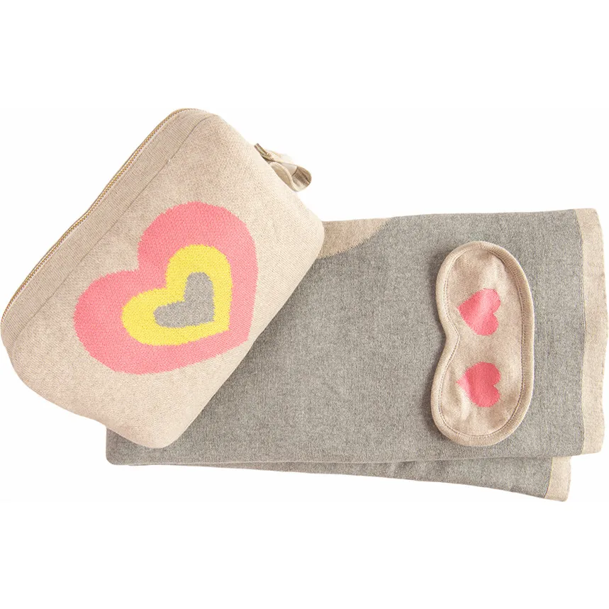 Pink Lemonade Crazy Hearts Blanket Travel Set, Capri