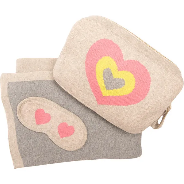 Pink Lemonade Crazy Hearts Blanket Travel Set, Capri