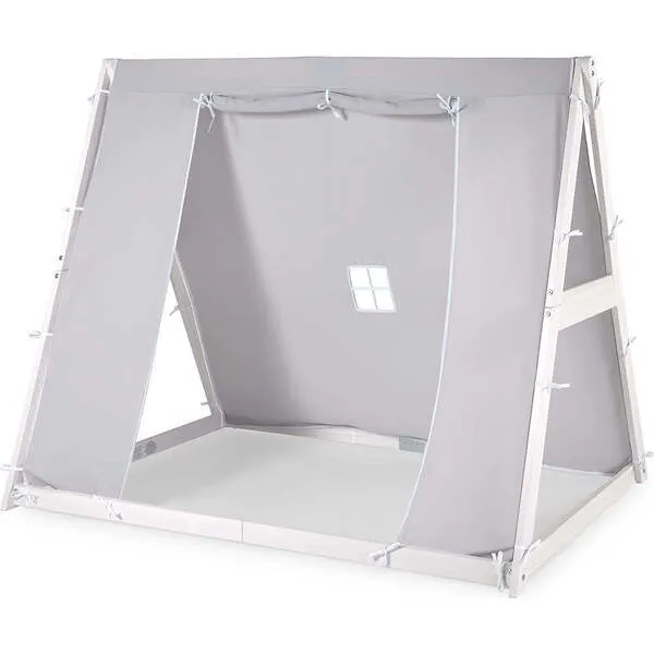 P'kolino Kid's Tent Twin Floor Bed, White Frame/Grey Tent