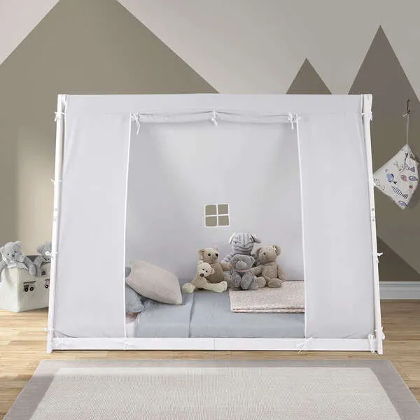 P'kolino Kid's Tent Twin Floor Bed, White Frame/Grey Tent