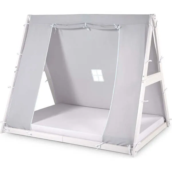 P'kolino Kid's Tent Twin Floor Bed, White Frame/Grey Tent