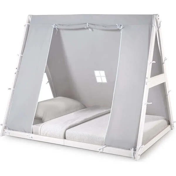 P'kolino Kid's Tent Twin Floor Bed, White Frame/Grey Tent