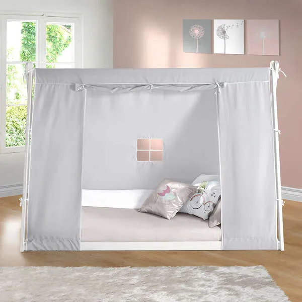 P'kolino Kid's Tent Twin Floor Bed, White Frame/Grey Tent