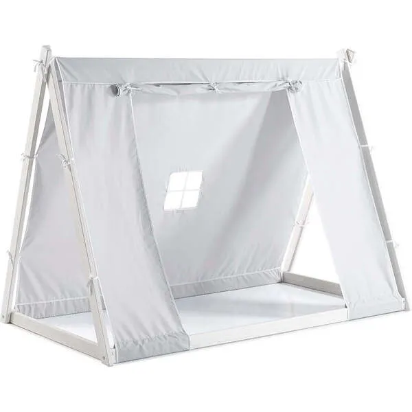 P'kolino Kid's Tent Twin Floor Bed, White Frame/Grey Tent