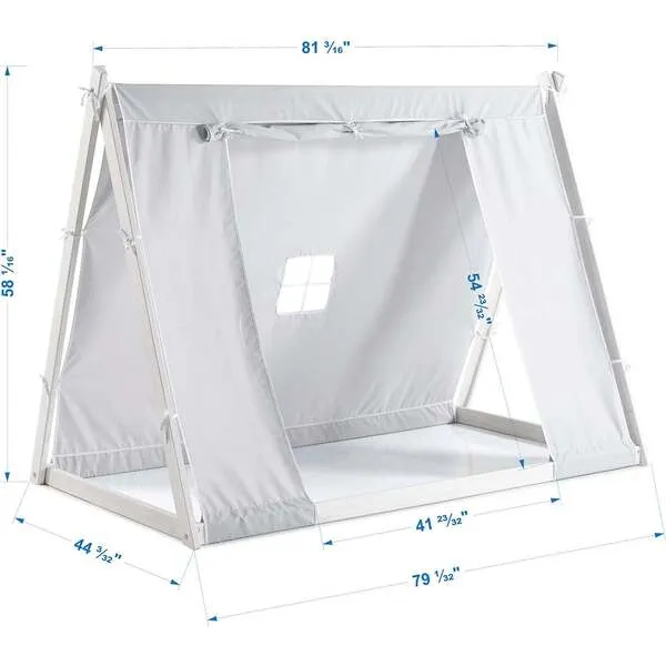 P'kolino Kid's Tent Twin Floor Bed, White Frame/Grey Tent