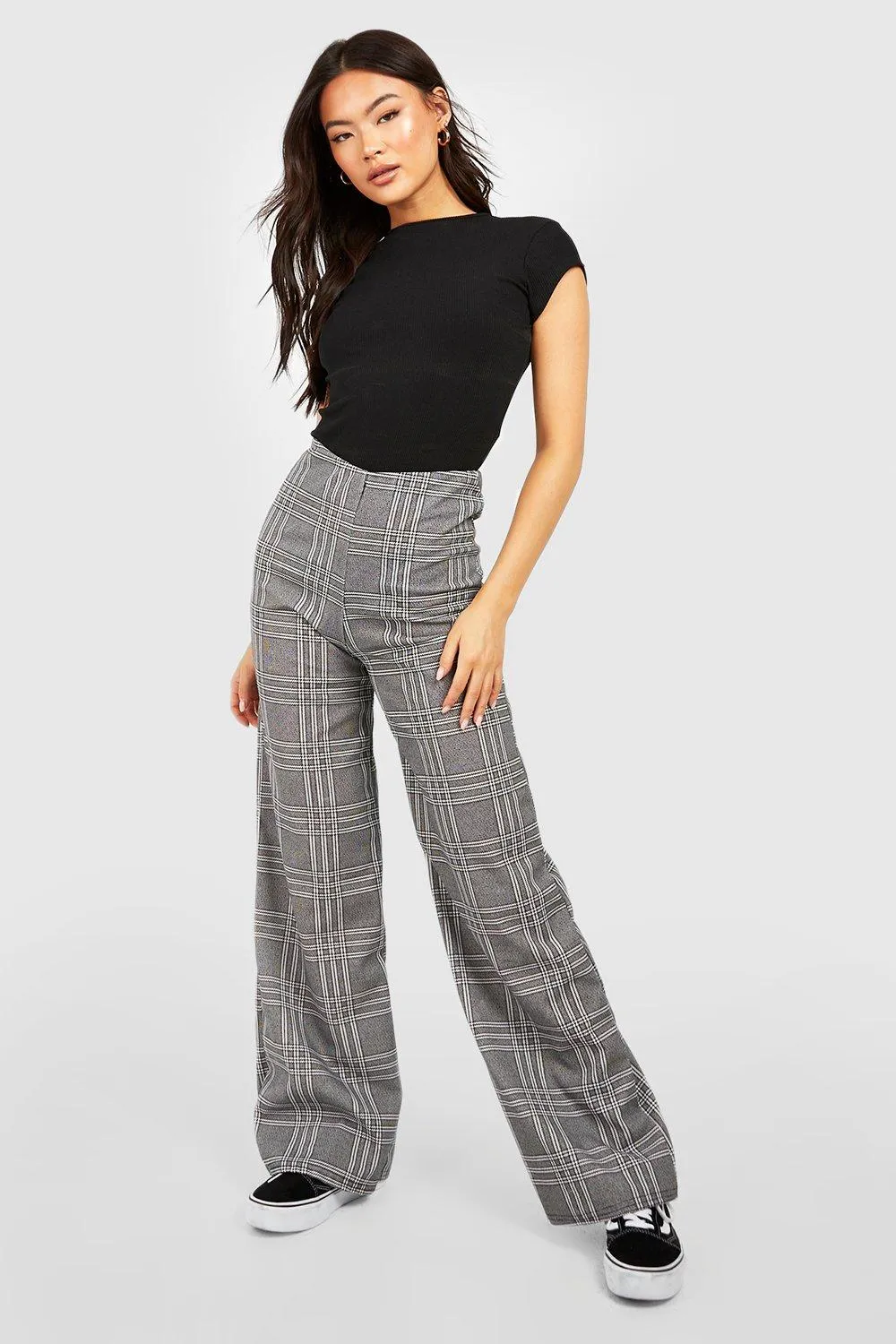 Plaid Print Wide Leg Pants