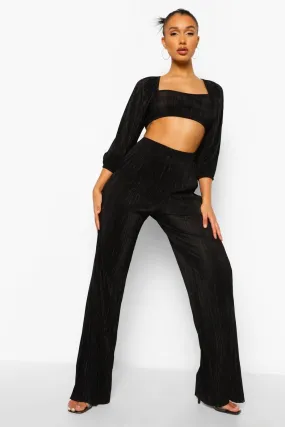 Plisse Volume Sleeve Crop & Wide Leg Pants