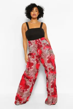 Plus Baroque Animal Print Wide Leg Pants