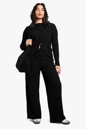 Plus Crinkle Cardigan And Wide Leg Pants Two-Piece