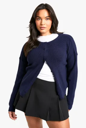 Plus Fine Gauge Crew Neck Cardigan