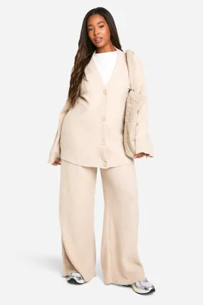 Plus Soft Rib Slouchy Cardigan & Wide Leg Trouser