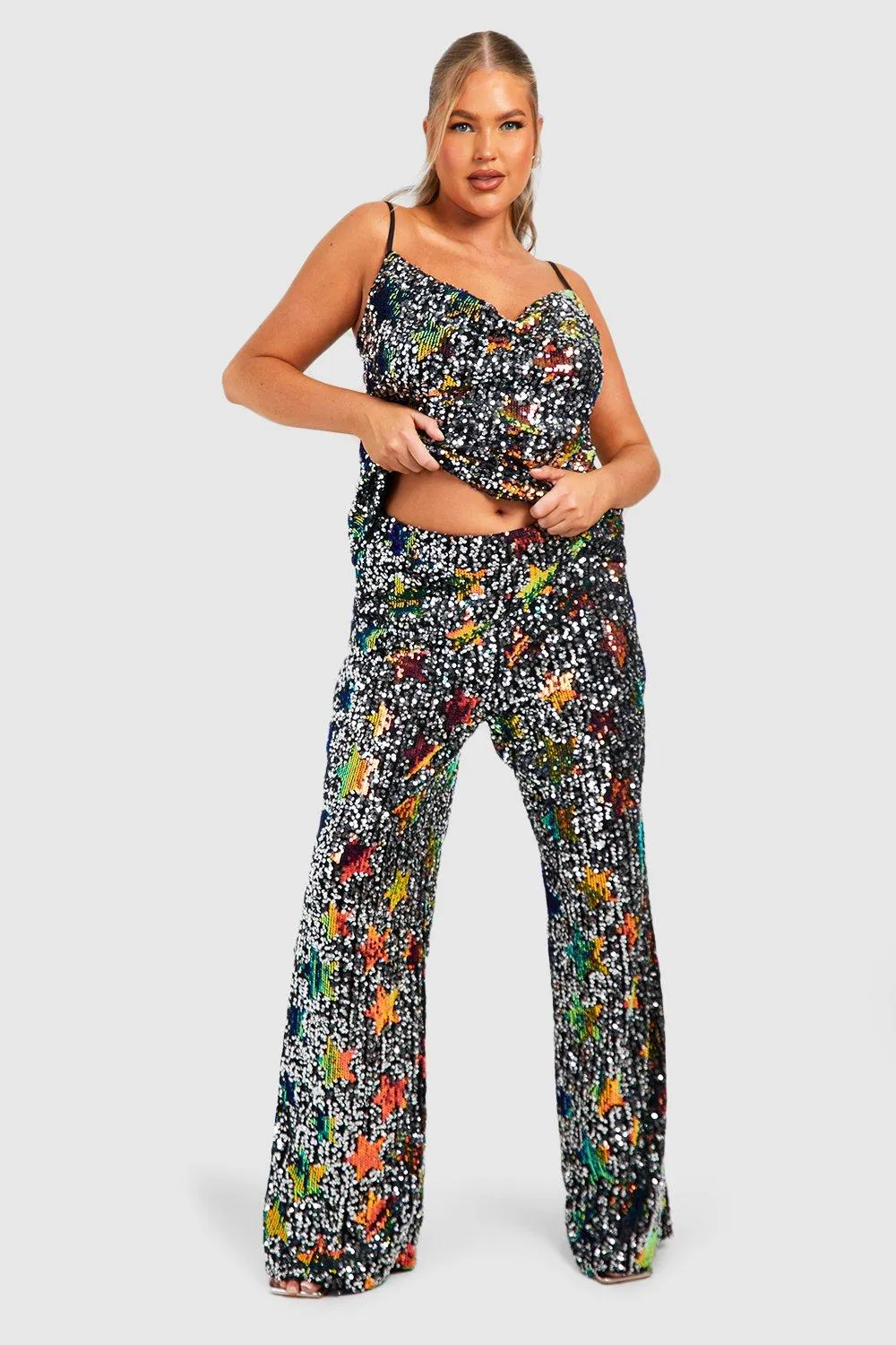 Plus Star Sequin Wide Leg Pants