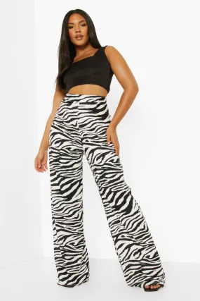 Plus Zebra Print High Waist Wide Leg Pants