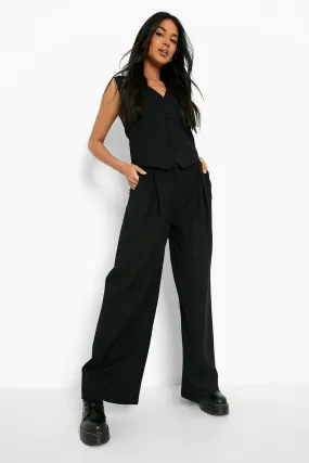 Premium Marl Pleat Front Wide Leg Pants